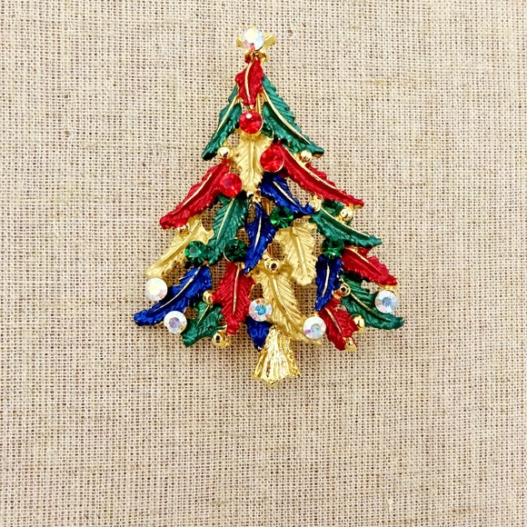 Unbranded Jewelry - CHRISTMAS TREE PIN Gold Enamel Rhinestone